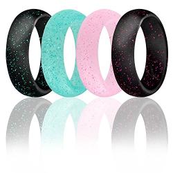 ROQ Silicone Wedding Ring for Women, Affordable Silicone Rubber Wedding Bands, 7 Packs, 4 Pack & Singles - Glitters & Metallic - Rose Gold, Silver, Pink, Black, Blue