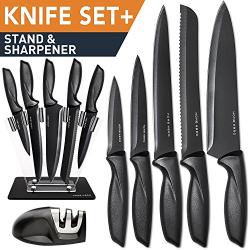 Chef Knife Set Knives Kitchen Set - Stainless Steel Kitchen Knives Set Kitchen Knife Set with Stand - Plus Professional Knife Sharpener - 7 Piece Stainless Steel Cutlery Knives Set by Home Hero