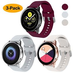 NANW 3-Pack Compatible with Samsung Galaxy Watch Active Bands/Active 2 Bands, Galaxy Watch 42mm Bands/Gear Sport Bands, 20mm Soft Waterproof Silicone Sport Watch Strap Replacement Wristbands