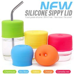 maxin Silicone Sippy Lids Pack of 5, Silicone Spout Makes Cup into Spill-Proof Sippy Cup for Babies and Toddlers FDA Approved.