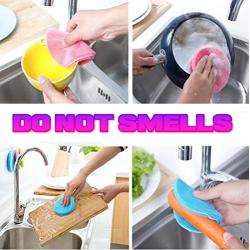 Antibacterial Healthy Silicone Sponges Not Stick Heat Resistant Dishwashing Brush Scrubber for Kitchen Supplies Multi Purpose Mildew Free Brushes + Silicone Baking Gloves (Pack of 2+1)