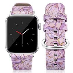 Kaome Compatible for Leather Apple Watch Band 40mm 38mm, Women Floral Strap Wrist, Replacement Bands for iWatch Series 4, Series 3, Durable Prints, Smooth Synthetic Leather - Mysterious Violet