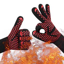 HikeGeek Smoker Oven Gloves - Extreme Heat Resistant Washable Mitts for Safe Cooking Baking & Frying at The Kitchen,BBQ Pit & Grill, X-Long (1 Pair)