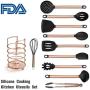 HIZLJJ Heat Resistant Silicone Cooking Utensil Set (11 Pieces) with Copper Plated Handle Silicone Kitchenware Set Nonstick Cooking Utensils Silicone Cooking Kitchen Utensils Set