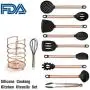 HIZLJJ Heat Resistant Silicone Cooking Utensil Set (11 Pieces) with Copper Plated Handle Silicone Kitchenware Set Nonstick Cooking Utensils Silicone Cooking Kitchen Utensils Set