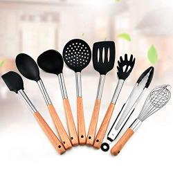 Kitchen Set 8 Piece Silicone Heat-Resistant Non-stick Kitchenware Cooking Tools Shovel Non-stick Shovel Spoon Set, gray