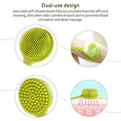 PRETTY SEE Slicone Bath Body Brush Exfoliator, Back Brush Long Handle for Shower with Soft Bristles, Back Scrubber, Green