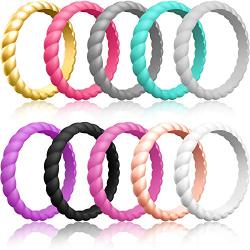 ThunderFit Womens Thin Swivel Rings, 10 Rings / 8 Rings / 4 Rings / 1 Ring - Stackable Silicone Wedding Rings - 2.5mm Wide - 2mm Thick