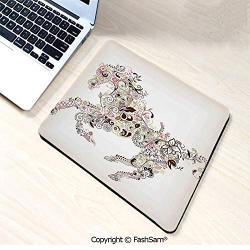 Desk Mat Mouse Pad Abstract Floral Horse Flower Leaf Ornamental Paisley Pattern Swirl Artwork Decorative for Office(W7.8xL9.45)