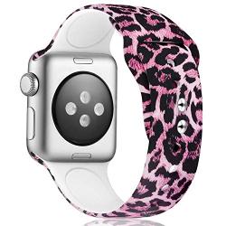 KOLEK Floral Bands Compatible with Apple Watch 42mm 44mm, Silicone Cheetah Printed Replacement Bands for iWatch Series 4 3 2 1, Pink Leopard, M, L