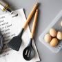 Silicone Kitchenware Set, 11 Pieces of Wooden Handle Cooking Tools, BPA-Free Silicone Spatula Spoon, Kitchen Utensils, Non-Stick Cookware Cutlery Set