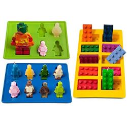 Youdepot Yellow Building Brick Blue Green Multi-size Minifigure Silicone Ice Tray Candy Mold Set (Blue/Green/Yellow)