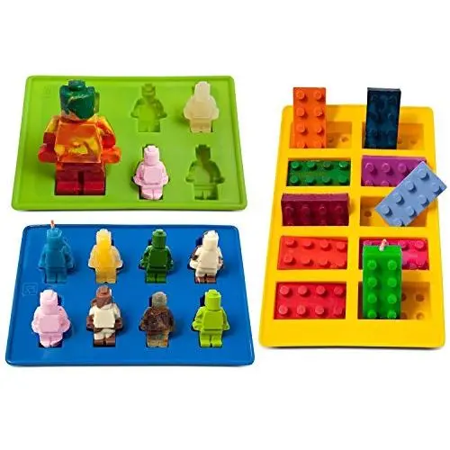 Youdepot Yellow Building Brick Blue Green Multi-size Minifigure Silicone Ice Tray Candy Mold Set (Blue/Green/Yellow)