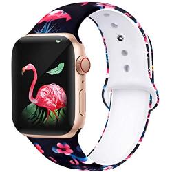 Kaome Floral Bands Compatible with Apple Watch 38mm 40mm 42mm 44mm, Soft Silicone Fadeless Pattern Printed Replacement Strap Bands for Women, Compatible with iWatch Series 5/4/3/2/1, S/M M/L