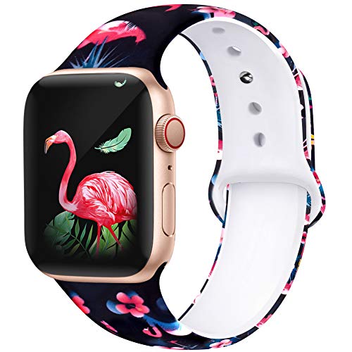 Kaome Floral Bands Compatible with Apple Watch 38mm 40mm 42mm 44mm, Soft Silicone Fadeless Pattern Printed Replacement Strap Bands for Women, Compatible with iWatch Series 5/4/3/2/1, S/M M/L