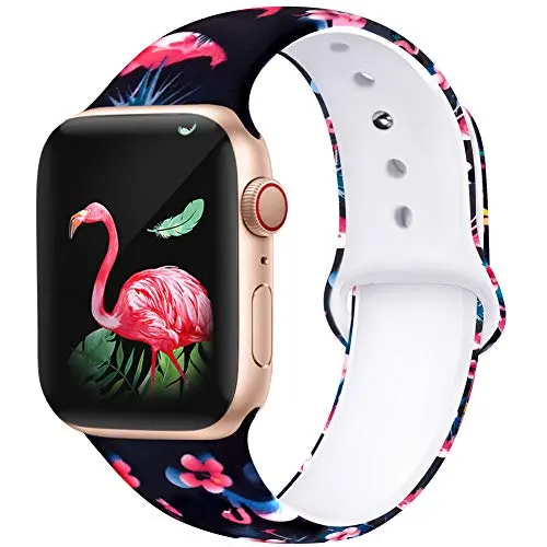 Kaome Floral Bands Compatible with Apple Watch 38mm 40mm 42mm 44mm, Soft Silicone Fadeless Pattern Printed Replacement Strap Bands for Women, Compatible with iWatch Series 5/4/3/2/1, S/M M/L