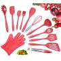 Crucible Cookware Utensils Set, 12-Piece Complete Silicone Baking & Cooking Kitchen Tools Set, Cookware Set, BBQ, Kitchen Gadgets - Red - Utensilios de Cocinas