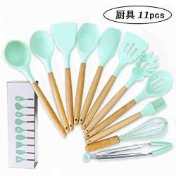 Hjyi Silicone Kitchen Utensils food grade silicone rubber handle kitchenware baking utensils set non-stick pot Cooking spoon shovel (11-piece set)