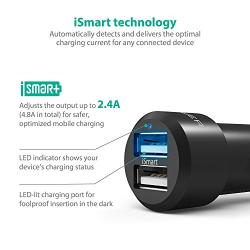 USB Car Charger RAVPower 24W 4.8A Metal Dual Car Adapter, Compatible with iPhone 11/Pro/Max XS Max XR X 8 7 Plus, iPad Pro Air Mini, Galaxy S9 S8 S7 S6 Edge Note and More (Black)