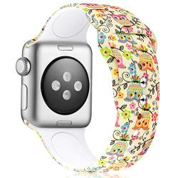 KOLEK Floral Bands Compatible with Apple Watch 42mm 44mm, Silicone Fadeless Pattern Printed Replacement Bands for iWatch Series 4 3 2 1, Owl, M, L