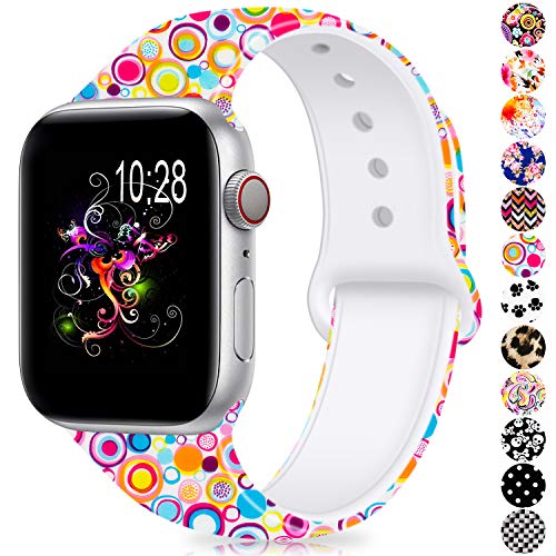 Humenn Compatible with Apple Watch Band 38mm 40mm 42mm 44mm,Soft Silicone Fadeless Pattern Printed Replacement Bands for iWatch Series 1,2,3,4