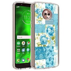 Moto G6 Case, Soft TPU Slim-Fit Flexible Ultra-Thin Clear Case, Full-Body Rugged Bumper Print Blue Flower Case for Moto G6, Transparent