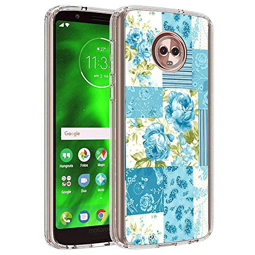 Moto G6 Case, Soft TPU Slim-Fit Flexible Ultra-Thin Clear Case, Full-Body Rugged Bumper Print Blue Flower Case for Moto G6, Transparent