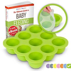 KIDDO FEEDO Baby Food Storage Container and Freezer Tray with Silicone Clip-On Lid - 9x2.5oz Easy-Out Portions - BPA Free/FDA Approved - Free EBook by Award-Winning Author/Dietitian - Green