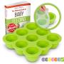 KIDDO FEEDO Baby Food Storage Container and Freezer Tray with Silicone Clip-On Lid - 9x2.5oz Easy-Out Portions - BPA Free/FDA Approved - Free EBook by Award-Winning Author/Dietitian - Green