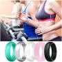 SkullParty Silicone Wedding Ring Bands for Women 10 Pack Size 5 6 7 8 9 Womens Thin Stackable & Flash Powder Rubber Wedding Band Rings 5.7mm & 3mm Wide - Pink Black Teal Metallic White Grey Mint Green