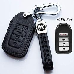 Hey Kaulor for Honda 4 Buttons Smart Key Fob Remote Covers Case Holder Genuine Leather for 2018 Honda Fit EX Accord Ridgeline HRV Keyless Entry