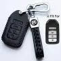 Hey Kaulor for Honda 4 Buttons Smart Key Fob Remote Covers Case Holder Genuine Leather for 2018 Honda Fit EX Accord Ridgeline HRV Keyless Entry