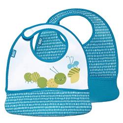 Built 2-Piece Mess Mate Toddler Bib, In Dribble Dots Blue