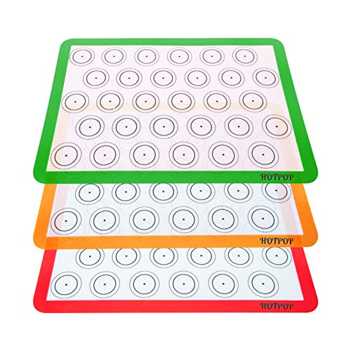 Set of 3 Reusable Silicone Macaron Baking Mats 0.75mm (Half Sheet Liners), Non Stick Silicone Liner for Bake Pans and Rolling ? Macaron, Pastry, Cookie, Bun, Bread Making