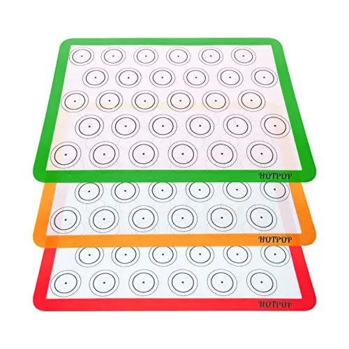 Set of 3 Reusable Silicone Macaron Baking Mats 0.75mm (Half Sheet Liners), Non Stick Silicone Liner for Bake Pans and Rolling ? Macaron, Pastry, Cookie, Bun, Bread Making