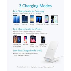 Anker Wireless Charger, PowerWave 7.5 Stand, Qi-Certified, Fast Charging iPhone 11, 11 Pro, 11 Pro Max, XR, Xs Max, Xs, X, 8, 8 Plus, Samsung Galaxy S10 S9 S8, Note 10 Note 9 (No AC Adapter) - White