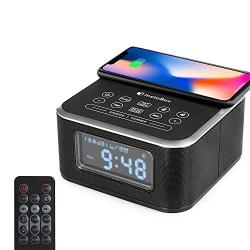 InstaBox W33 Bluetooth Dual Alarm Clock with Wireless Charging, FM Radio, USB Charging Port, Digital Display, AUX-IN, Snooze, Sleep Timer, Battery Backup, 4 Dimmer for Bedroom, Office, Hotel