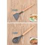 JunbosiKitchenware Wooden Handle Silicone Kitchenware Set of 8 Non-Stick Pan Silicone Shovel Spatula Kitchen Tool Silicone Cooking