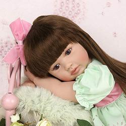 Realistic Reborn Baby Toddler Girl Doll Vinyl Green Princess Dress 24 Inches