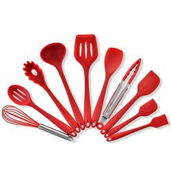 HS-ZGC Kitchenware All Inclusive Silicone Kitchen Utensils Set of 10 Non-Stick Silicone Shovel Spoon Kitchen Tools Set of 10,Red