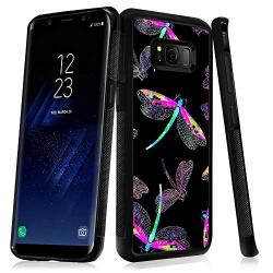 Samsung Galaxy S8 Case with Beautiful Dragonfly Pattern Whimsical Design Bumper Black Soft TPU and PC Protection Anti-Slippery &Fingerprint Case for Samsung Galaxy S8