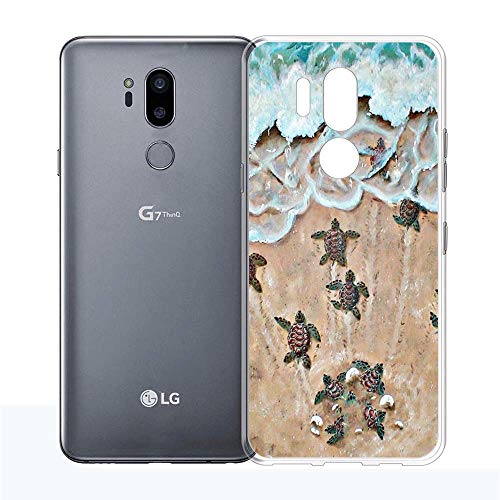 LG G7 ThinQ Case, Soft TPU Slim-Fit Flexible Ultra-Thin Clear Case, Full-Body Rugged Bumper Print Baby Turtle Case for LG G7 ThinQ, Transparent