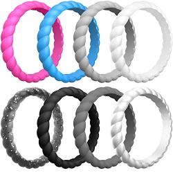 ThunderFit Womens Thin Swivel Rings, 10 Rings / 8 Rings / 4 Rings / 1 Ring - Stackable Silicone Wedding Rings - 2.5mm Wide - 2mm Thick