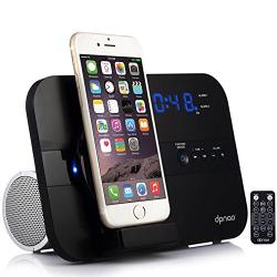 dpnao iPhone Alarm Clock Radio with Charging Docking Station Speaker USB Charge Port AUX Remote Apple MFi Certified (Black)