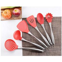 Stainless Steel Kitchenware Red 304 Stainless Steel Silicone Kitchenware High Temperature Non-stick Cookware Spatula Soup Spoon, 304stainless steel