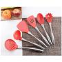 Stainless Steel Kitchenware Red 304 Stainless Steel Silicone Kitchenware High Temperature Non-stick Cookware Spatula Soup Spoon, 304stainless steel