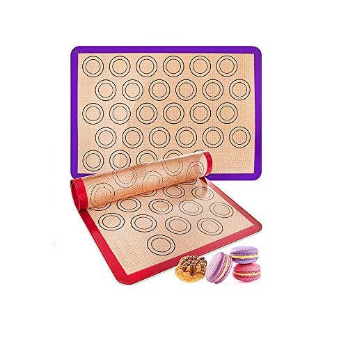 2 Pcs Silicone Cooking Mat Set - Washable Reusable Kitchenware Non-Stick Non-Slip Baking Dough Tools Tray Liner Purple + Red
