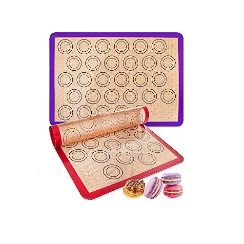 2 Pcs Silicone Cooking Mat Set - Washable Reusable Kitchenware Non-Stick Non-Slip Baking Dough Tools Tray Liner Purple + Red