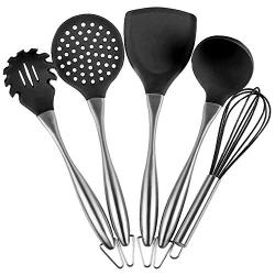 Non-stick Kitchen Cooking Utensils Heat Resistant Baking Tools Silicone Kitchenwares With Stainless Steel Handle,Pink Colander