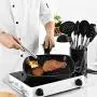 JYHYGS Kitchenware Set, Stainless Steel Silicone Cookware, Heat-Resistant Non-Stick Pan, 9-Piece Storage Box, Black